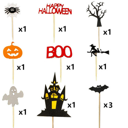 11 pcs Halloween Cake Topper Set - Haunted House, Ghosts, Pumpkins for Cupcakes & Cake
