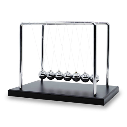 Large Newtons Cradle Pendulum with 7 Balls, 9inch Newtons Cradle Balance Balls, Science Physics Desk Toys, Office Home Desk Decoration, Calm Down Fidgets (Black Wooden Base)