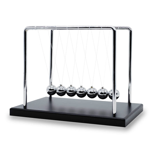Large Newtons Cradle Pendulum with 7 Balls, 9inch Newtons Cradle Balance Balls, Science Physics Desk Toys, Office Home Desk Decoration, Calm Down Fidgets (Black Wooden Base)
