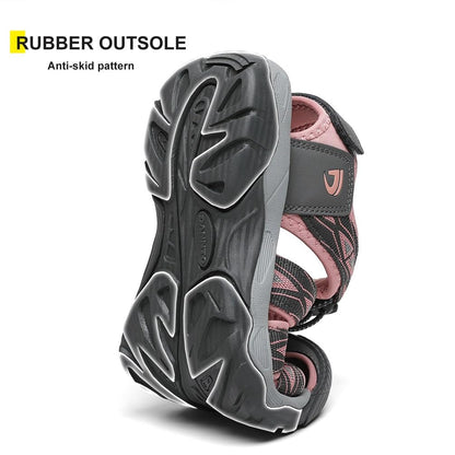 Dannto Women's Sport Hiking Sandals Closed Toe Outdoor Athletic Walking Sandal Lightweight Summer Water Shoes Grey and Pink Size 8.5