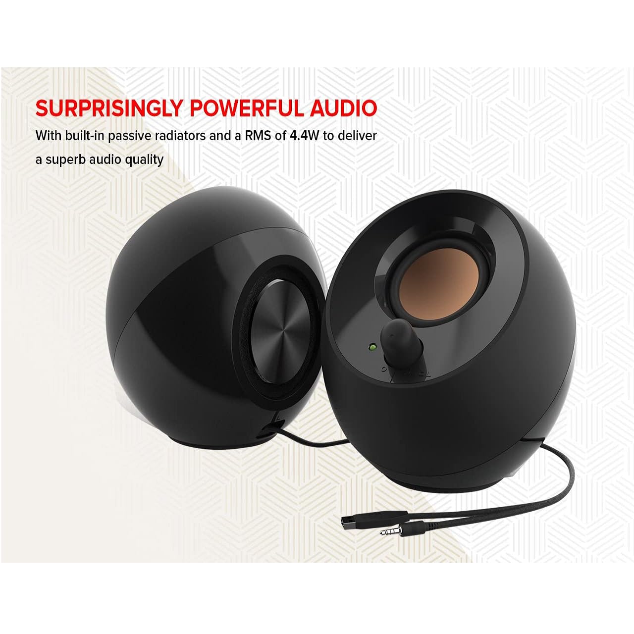 Creative Pebble 2.0 USB-Powered Desktop Speakers with Far-Field Drivers and Passive Radiators for Pcs and Laptops (Black)