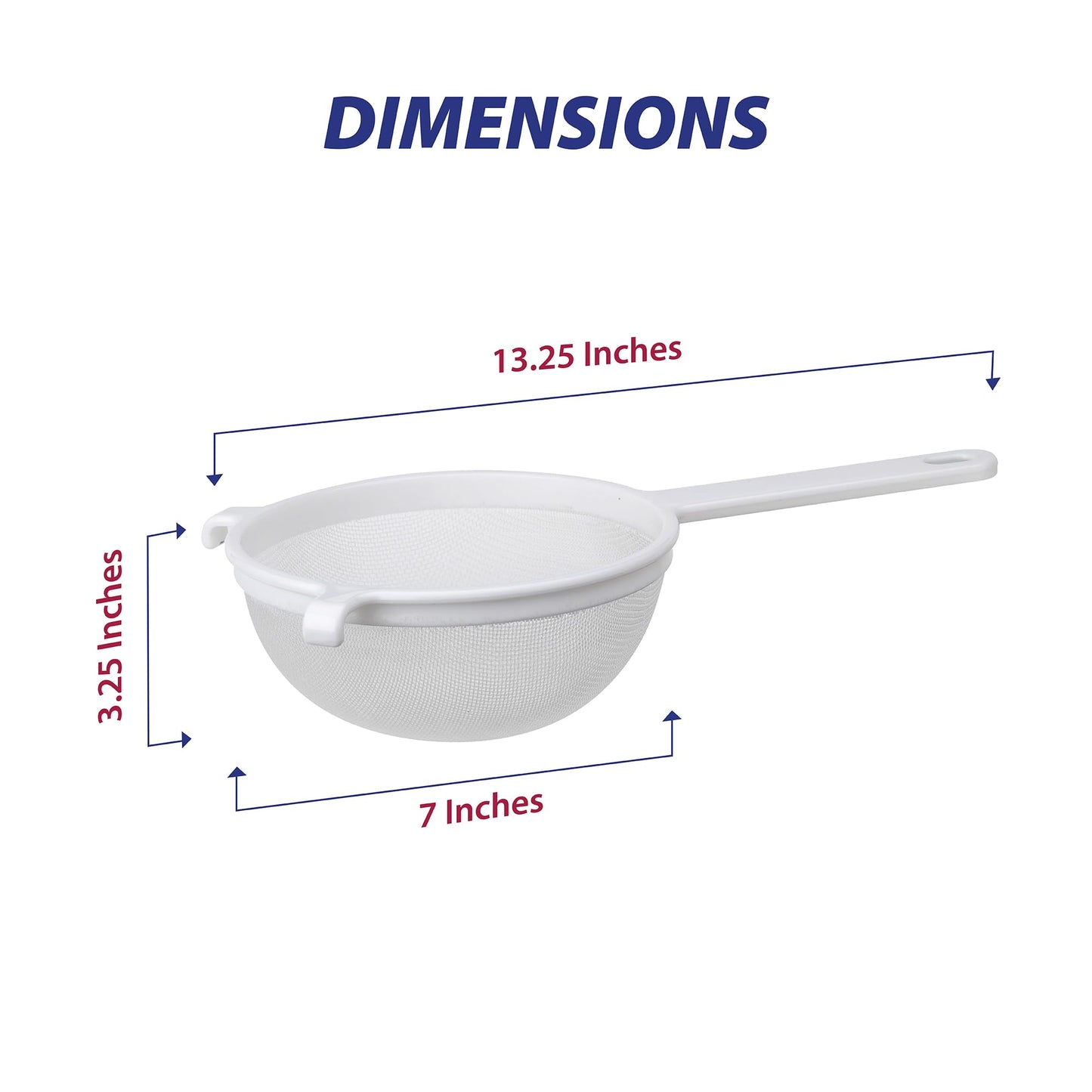 HIC Kitchen Double-Ear Fine Mesh Strainers, BPA Free, Set of 4 Sizes Includes 3, 4, 5.5, and 7-Inch Diameter