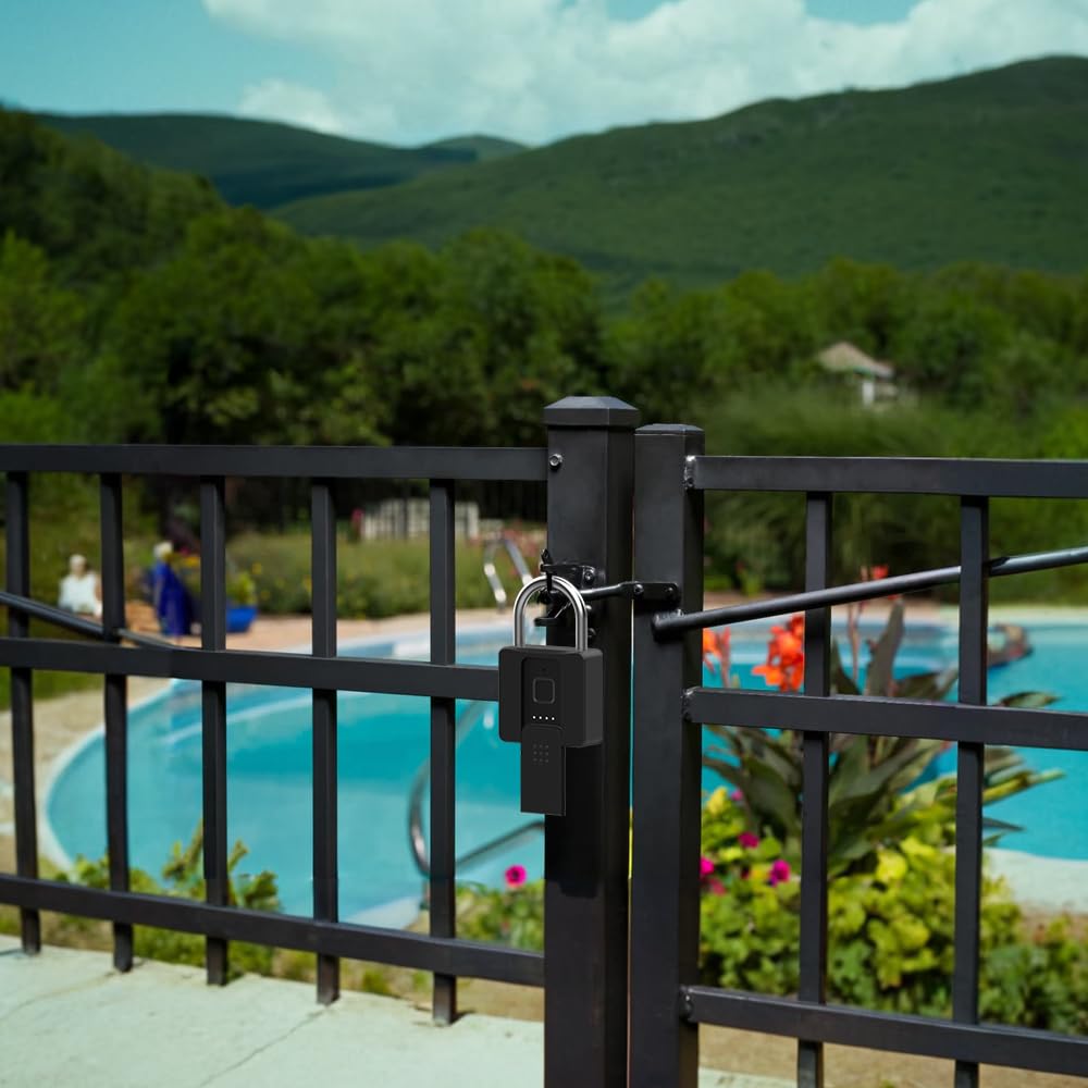 Key Padlock with Fingerprint Bluetooth App eLinkSmart Combination Lock: Large Padlock for Truck Gate Footlocker Gym Locker Outdoor Waterproof Heavy Duty Support iOS Watch