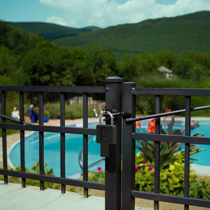 Key Padlock with Fingerprint Bluetooth App eLinkSmart Combination Lock: Large Padlock for Truck Gate Footlocker Gym Locker Outdoor Waterproof Heavy Duty Support iOS Watch