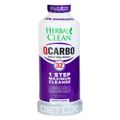 Herbal Clean QCarbo32 Same-Day Premium Detox Drink, Grape Flavor, 32 Fl Oz