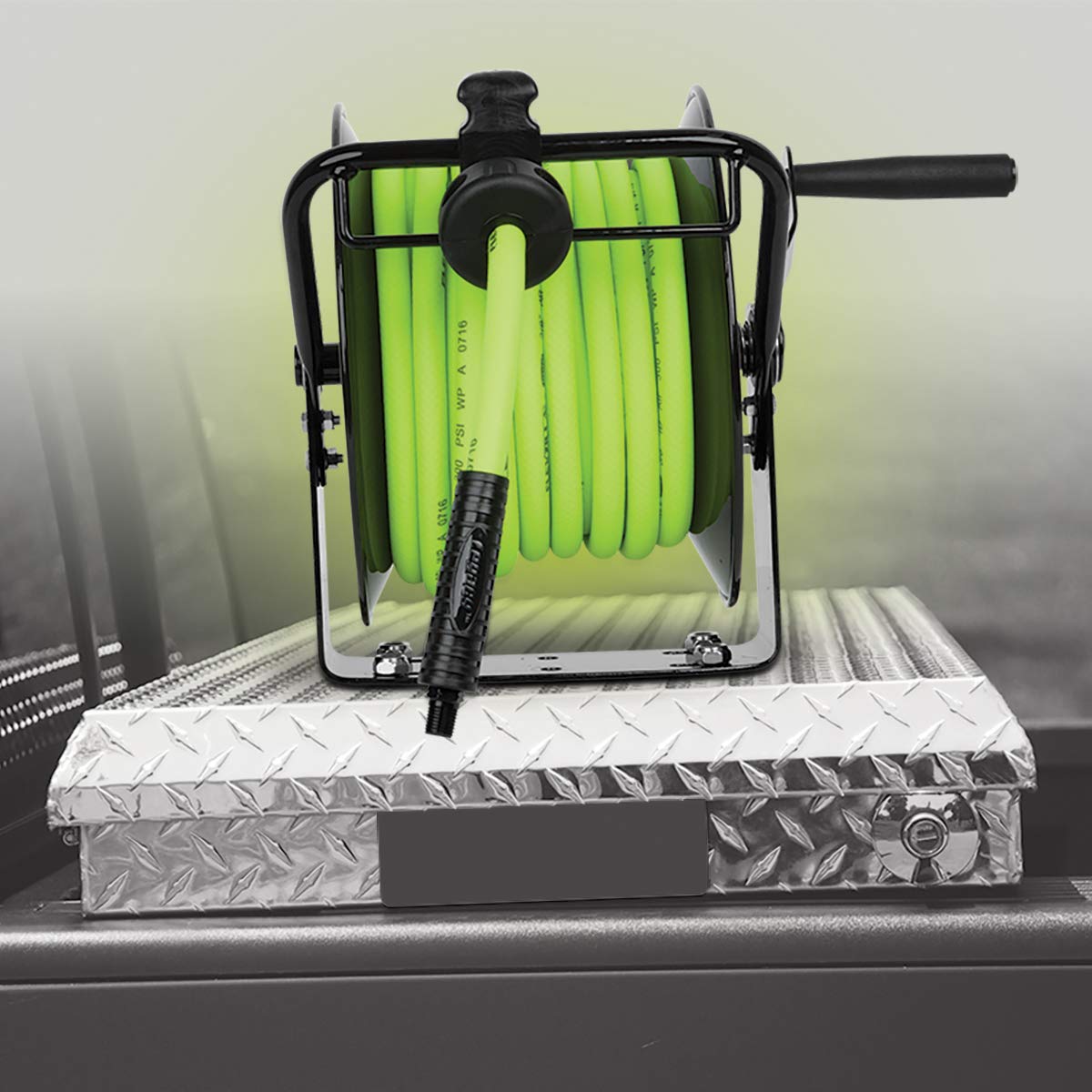 Flexzilla Portable Manual Open Face Air Hose Reel, 3/8 in. x 50 ft., Heavy Duty, Lightweight, Hybrid, ZillaGreen - L8651FZ