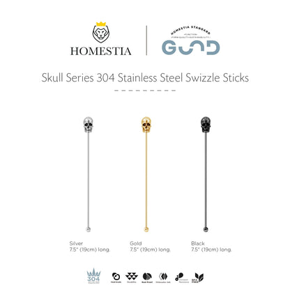Homestia Coffee Stick Stainless Steel Swizzle Stick Reusable Metal Stir Sticks Cocktail Coffee Drink Stirrer Spoon Beverage Cocktail Stirrers Stir with Skull (7.5'' Long, Set of 6)