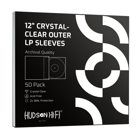 Hudson Hi-Fi Vinyl Record Outer Sleeve Covers - 50 Pack - Premium Crystal Clear Sleeves - Protect Your LP Albums from Scratches, Dirt & Dust - 3 Layers of 30µm Thick No-Acid Exterior Disc Cover