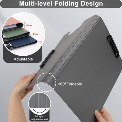 1 PCS A4 Clipboards Foldable,Folding Clipboard,360°Cover Folder Clipboard,Plastic Clipboards with Double Low Profile Clip,A4 Size File Folder Storag Clip Board for A3 A4 Paper Clip Boards-Silver