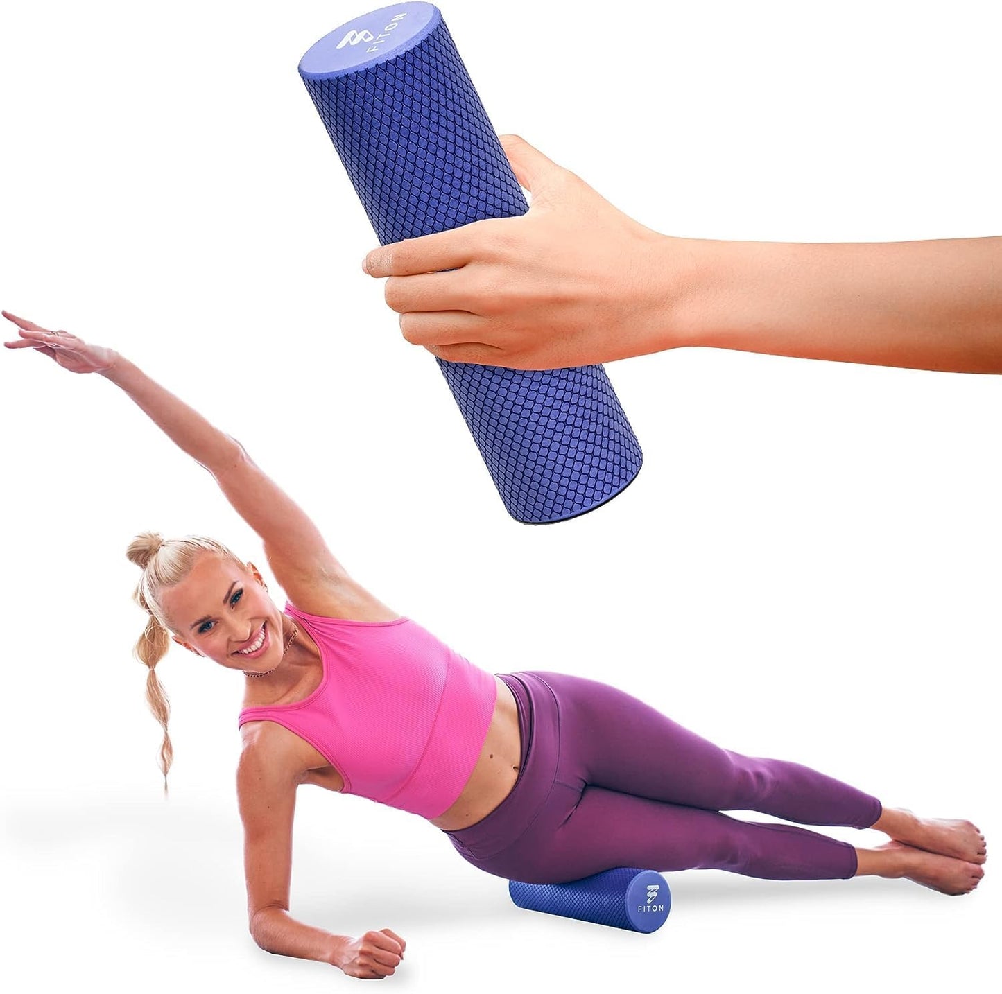 FitOn Recovery Foam Roller - High Density Travel Foam Roller for Muscle Massage and Deep Tissue Relief - Compact and Portable for Exercise, Travel, and Fitness - 12"x4", Purple