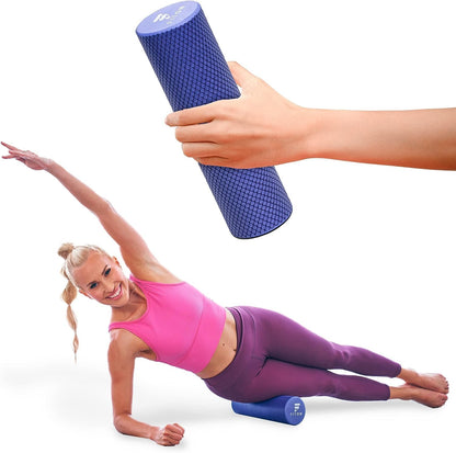 FitOn Recovery Foam Roller - High Density Travel Foam Roller for Muscle Massage and Deep Tissue Relief - Compact and Portable for Exercise, Travel, and Fitness - 12"x4", Purple