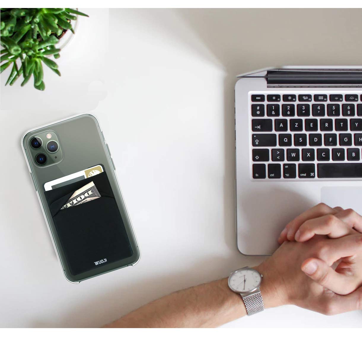 WUOJI RFID Blocking Phone Card Wallet - Double Secure Pocket - Ultra-Slim Self Adhesive Credit Card Holder Card Sleeves Phone Wallet Sticker All Smartphones(Black)-2PC