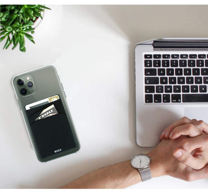 WUOJI RFID Blocking Phone Card Wallet - Double Secure Pocket - Ultra-Slim Self Adhesive Credit Card Holder Card Sleeves Phone Wallet Sticker All Smartphones(Black)-2PC