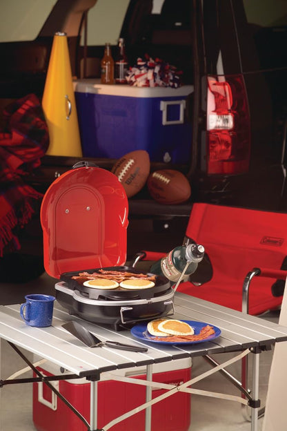 Coleman Fold ‘N Go 6,000 BTU Portable Propane Grill, Lightweight Gas Grill with Push-Button Starter & Adjustable Horseshoe Burner, Great for Camping, Tailgating, Grilling, BBQ