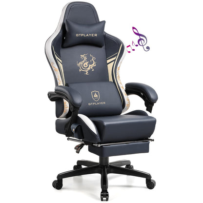 GTPLAYER Gaming Chair with Bluetooth Speakers and Footrest, Dragon Series Video Game Chair, Heavy Duty, Ergonomic, Esports Computer Office Chair,(BLUEGRAY)