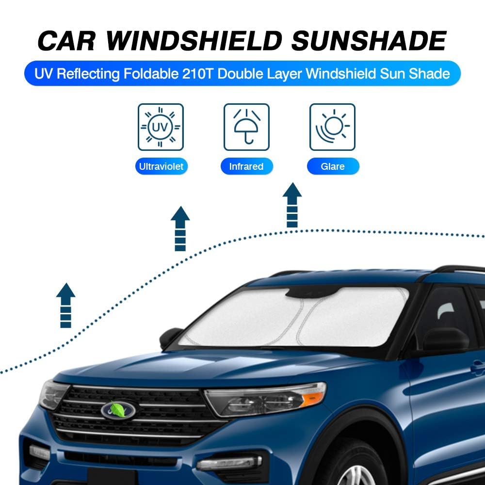KUST Windshield Sun Shade for 2020-2025 Ford Explorer Accessories, Custom Fit Car Front Sunshade Foldable Window Sun Visor Protector Blocks UV Rays Keep Your Car Cooler