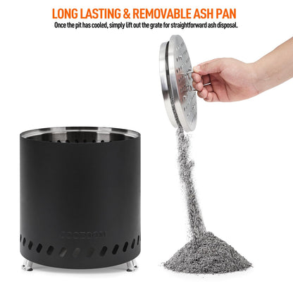 COOZOOM Portable Table Top Fire Pit with Stand, 8.6" Stainless Steel Mini Outdoor Low Smoke Burning Tabletop Firepit Fueled by Pellets or Wood, for Outside Camping Black