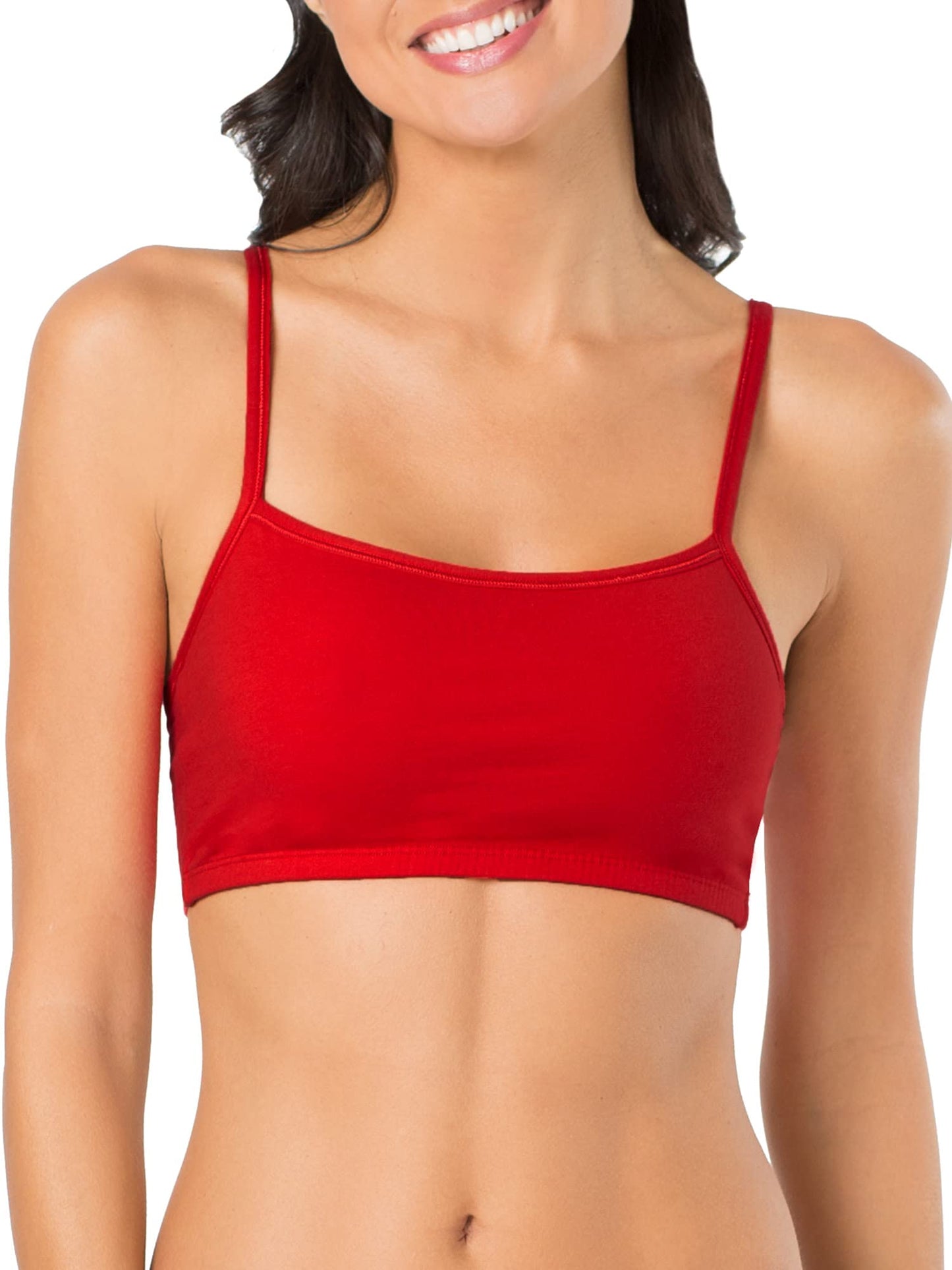 Fruit of The Loom Womens Spaghetti Strap Cotton Pull Over 3 Pack Sports Bra, Skinny Stripe/Black Hue/Red Hot, 38