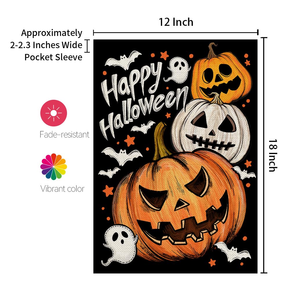 CROWNED BEAUTY Halloween Garden Flag 12x18 Inch Double Sided Jack O Lantern Decoration for Outside CF1884-12