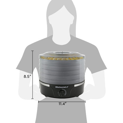 Elite Gourmet EFD319DKG Food Dehydrator, 5 BPA-Free 11.4" Trays Adjustable Temperature Controls, Jerky, Herbs, Fruit, Veggies, Dried Snacks, Black and Grey