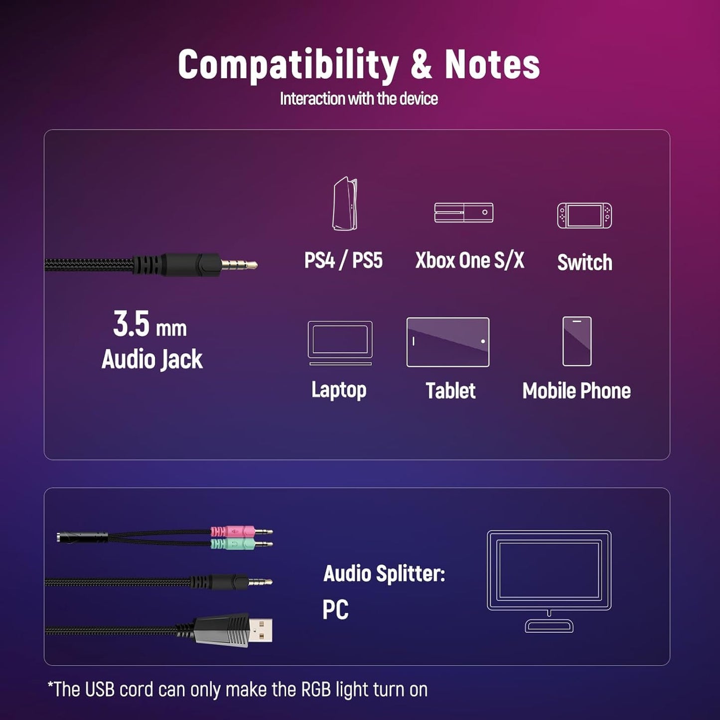 Ozeino Gaming Headset for PC, Ps4, Ps5, Xbox Headset with 7.1 Surround Sound, Gaming Headphones with Noise Cancelling Mic RGB Light Over Ear Headphones for Xbox Series X/S, Switch-Blue