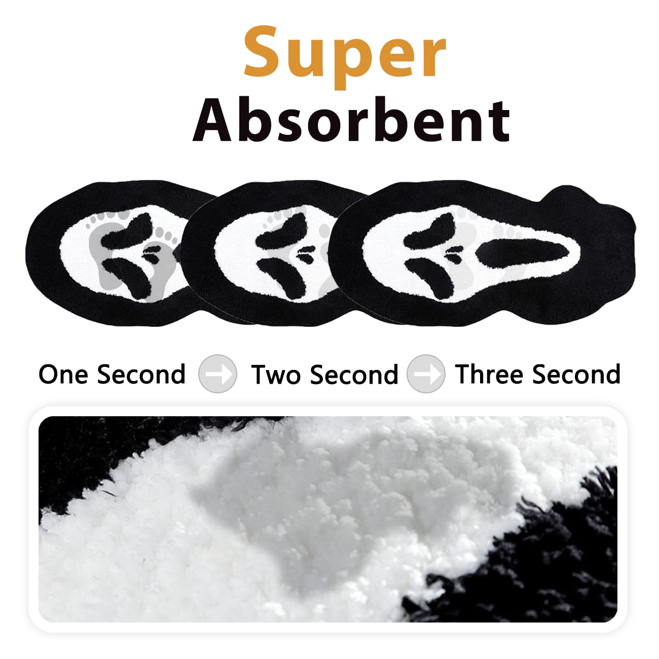 Kaupuar Large Skull Bath Mat Fluffy Black Bath Rugs Soft Plush Non-Slip Bathroom Rug Mats Halloween Decorative Welcome Doormat Washable for Toilet, Bedroom, Living Room, 22" x 43"