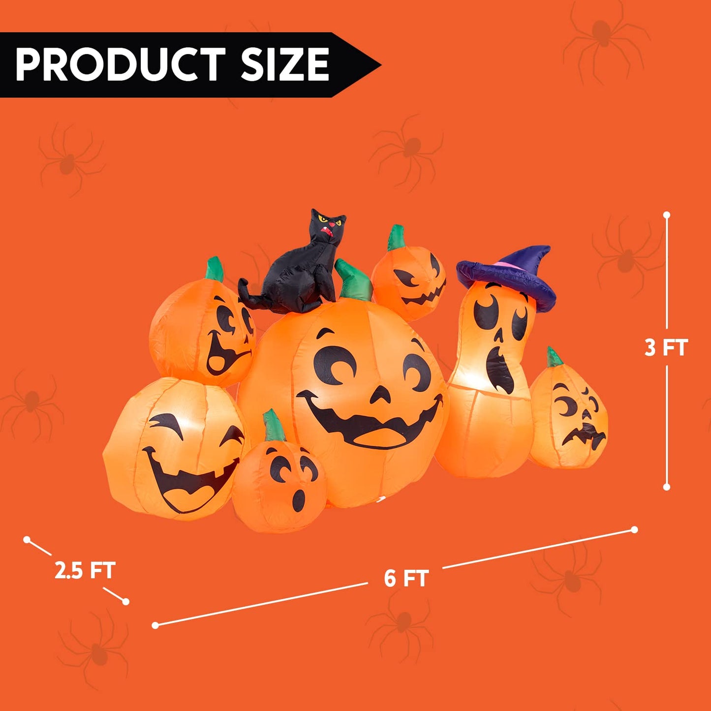 Joiedomi 6 FT Long Halloween Inflatable Outdoor Decorations, Pumpkin Blow Up Yard Decorations, 7 Pcs Inflatable Pumpkin for Outside with Witch's Cat with Build-in LEDs for Halloween Decor