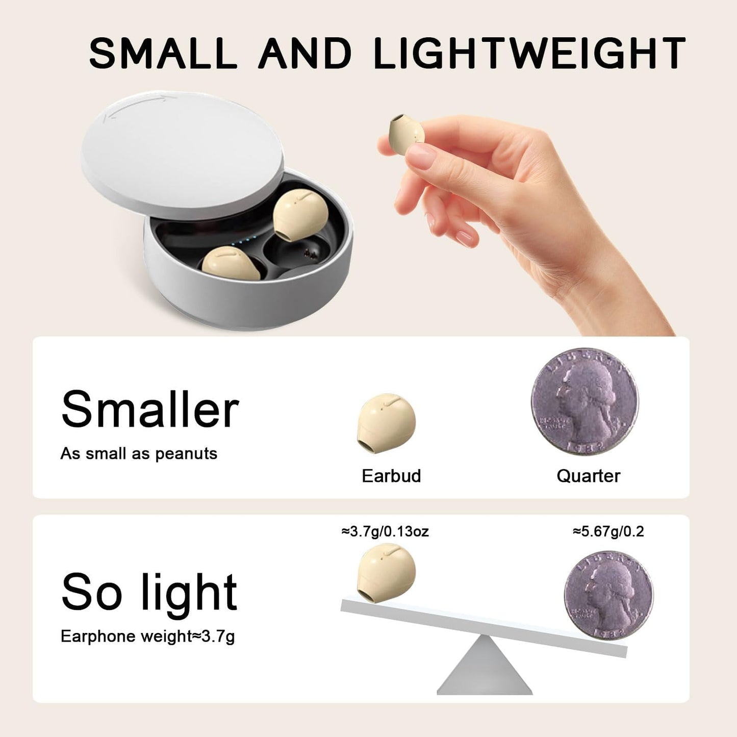 Invisible Earbuds Sleep Smallest Bluetooth Earbuds Mini Wireless Ear Buds Discreet Bluetooth Earpiece Tiny Hidden Small Ears Earbud for Work Headphones True Wireless Earpiece with Charging Case