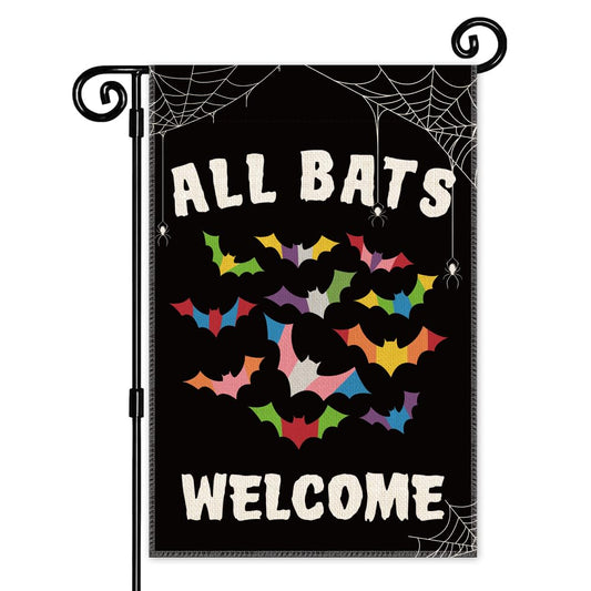 JMYROG All Bats Welcome Garden Flag - Double Sided Yard Outdoor Farmhouse Lawn Porch Decor, Halloween Bats Decor, Inclusive Equality Diversity Flag, LGBTQ Pride