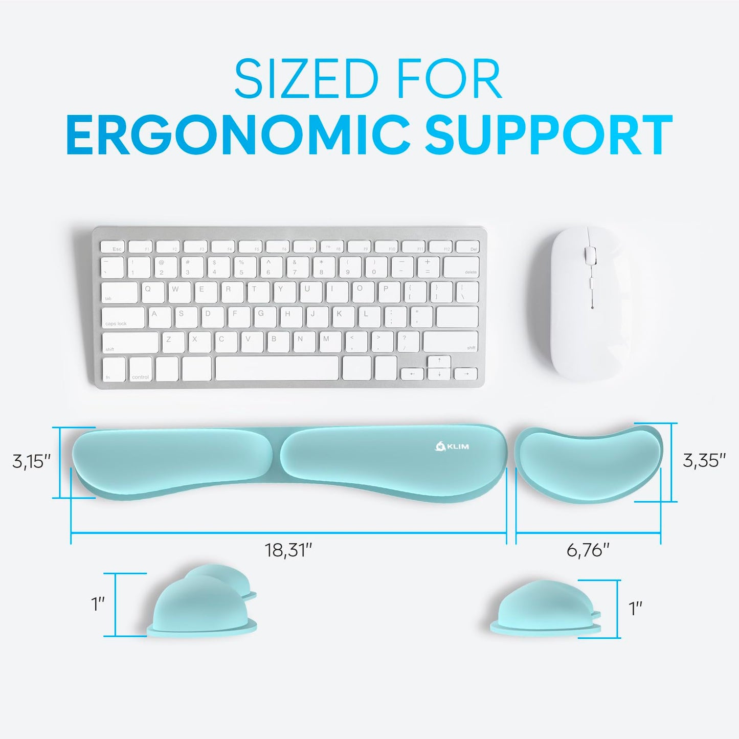 KLIM Mouse & Keyboard Wrist Rest Set - Silky Gel Memory Foam - Ergonomic Wrist Rest for Computer Keyboard, Wrist Pad for Keyboard + Wrist Rest for Mouse Gaming and Office - Pain Relief - Light Blue