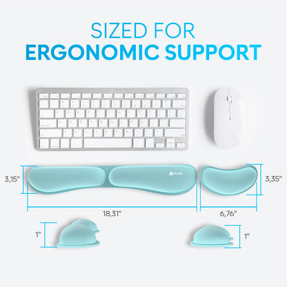 KLIM Mouse & Keyboard Wrist Rest Set - Silky Gel Memory Foam - Ergonomic Wrist Rest for Computer Keyboard, Wrist Pad for Keyboard + Wrist Rest for Mouse Gaming and Office - Pain Relief - Light Blue