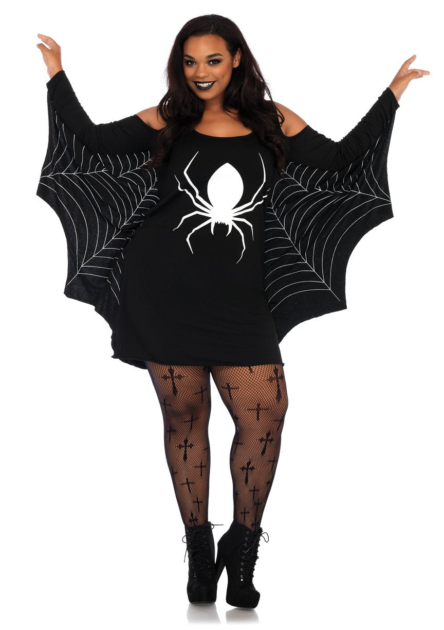 Leg Avenue Women's Plus Size Casual Jersey Halloween Shirt Dress, Spiderweb, 3X-4X