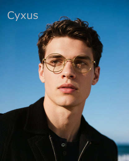 Cyxus Blue Light Glasses for Women Round Wire Frame Computer Glasses for Men UV Blocking Filter Clear Lens Metal Eyewear Ultralight Relieve Digital Screen Eye Strain, Headache
