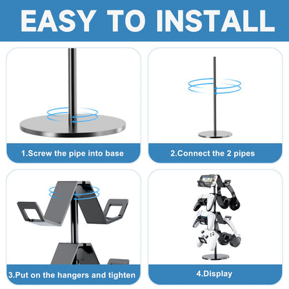 Karanava Controller Holder 4 Tier,Headphone Stand - Adjustable Headset Holder for Xbox PS5 PS4 Switch Pro - Gaming Storage for Universal Game Accessories,Desk/Floor(Black)