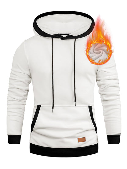 JMIERR Mens Hooded Sweatshirt Cotton Fashion Fleece Long Sleeve Drawstring Fall Shirts with Kangaroo Pocket Athletic Gym Essentials Hoodies, L, White