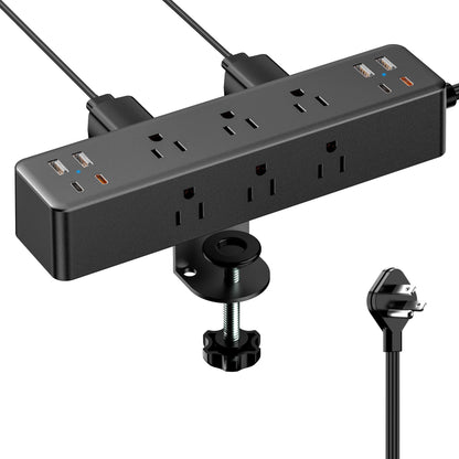 Flat Plug Desk Clamp Power Strip 10FT, 40W Total Fast Charging Station, Dual PD 20W USB C Ports, Desk Edge Mount Power Strip 9 AC Outlets 8 USB Ports(4 USB C) Surge Protector, Fit 1.7" Tabletop Edge
