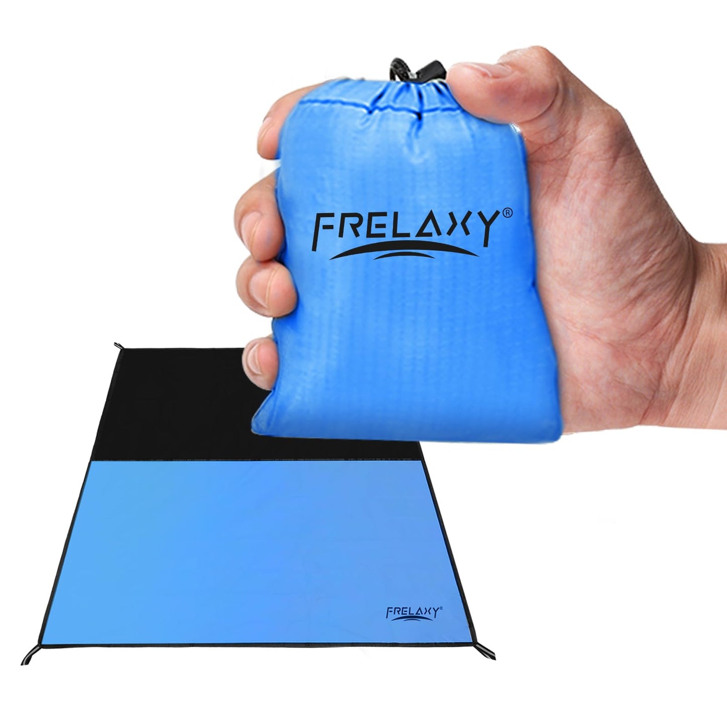 Frelaxy Pocket Picnic Blanket, Waterproof Sandproof Beach Mat, Compact Camping Tarp for Festivals, Hiking, Travel, Outdoor Recreation (Blue, 28'' x 47'')