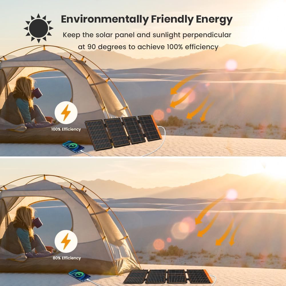 FlexSolar 40W Portable Solar Panel Folding Solar Panel with USB-C PD 18W,USB-A QC3.0 Ports, IP67 Waterproof ETFE Solar Charger for Traveling Camping Compatible with Phone iPad Power Banks