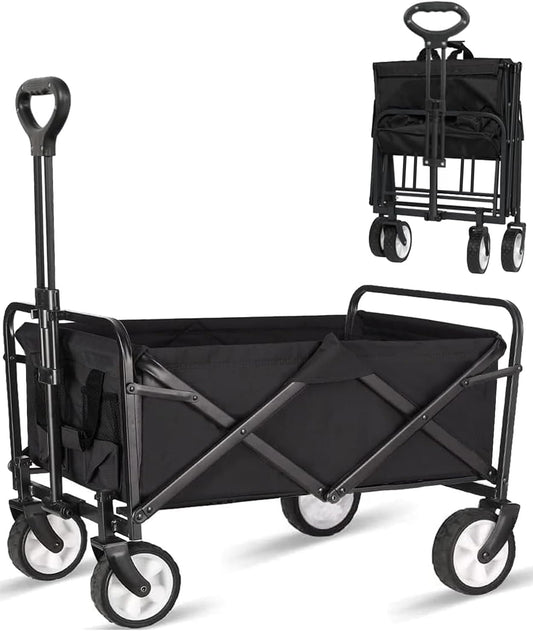 iHomey Collapsible Foldable Cart, Beach Cart Large Capacity, Heavy Duty Folding Wagon Portable, Collapsible Wagon for Sports, Shopping, Camping (Black)