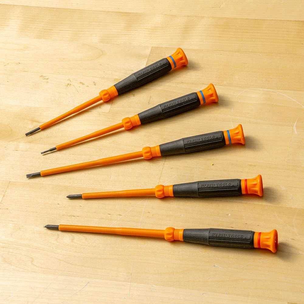 Klein Tools 85615INS Mini Precision Screwdriver Set, 1000V Rated Insulated Screwdrivers with (2) Phillips and (3) Slotted Tips, 5-Piece