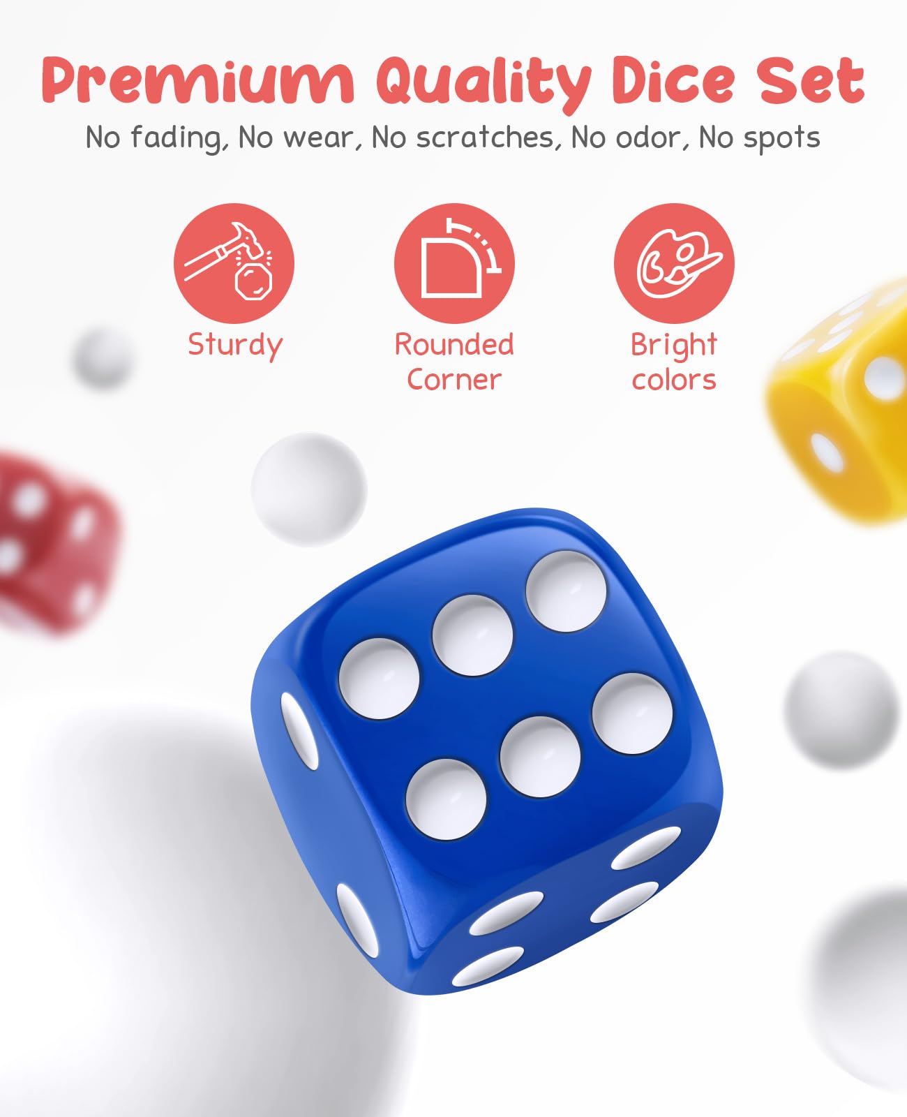 JoyCat 16mm 6 Sided Dice Set Standard Game Dice Kids for Board Games Dice Games Math Dice for Classroom with Storage Bucket (100, Opaque)