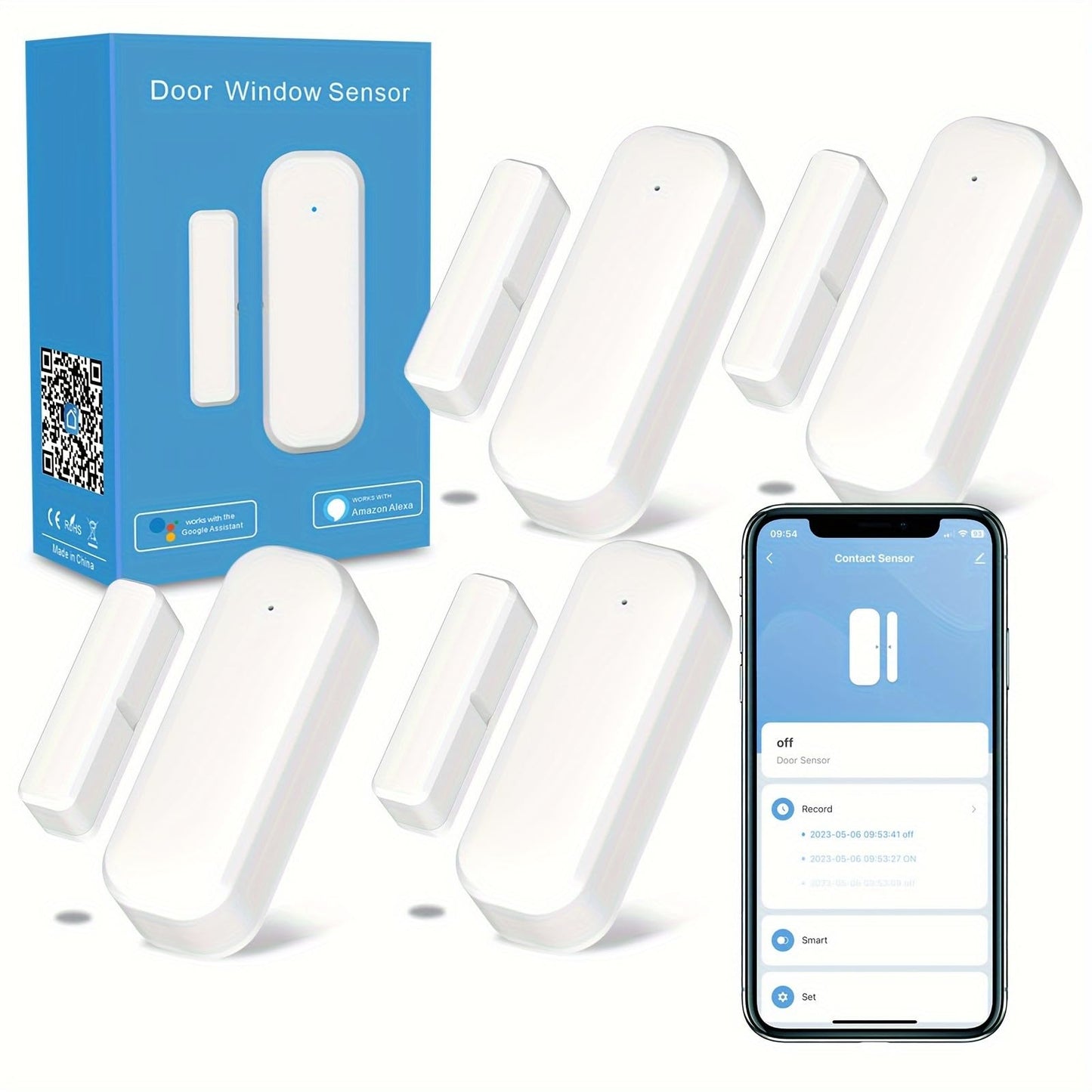 4-Pack Smart Door and Window Sensor, 2.4G WiFi Door Sensor, Tuya/Smart Life Contact Sensors for Home Security & Smart Home Automation, Compatible with Alexa Google Assistant