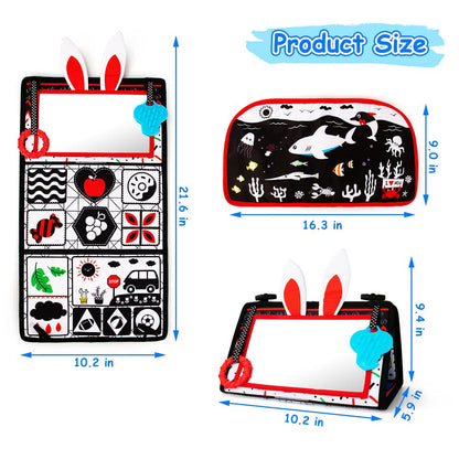 Inbeby Tummy Time/Baby Mirror Toys, Black and White High Contrast Tabletop Mount Baby Newborn Toys 0 3 6 Months Brain Development, Sensory Texture Piano Infant Toys 0 3 6 Months with Squeaker