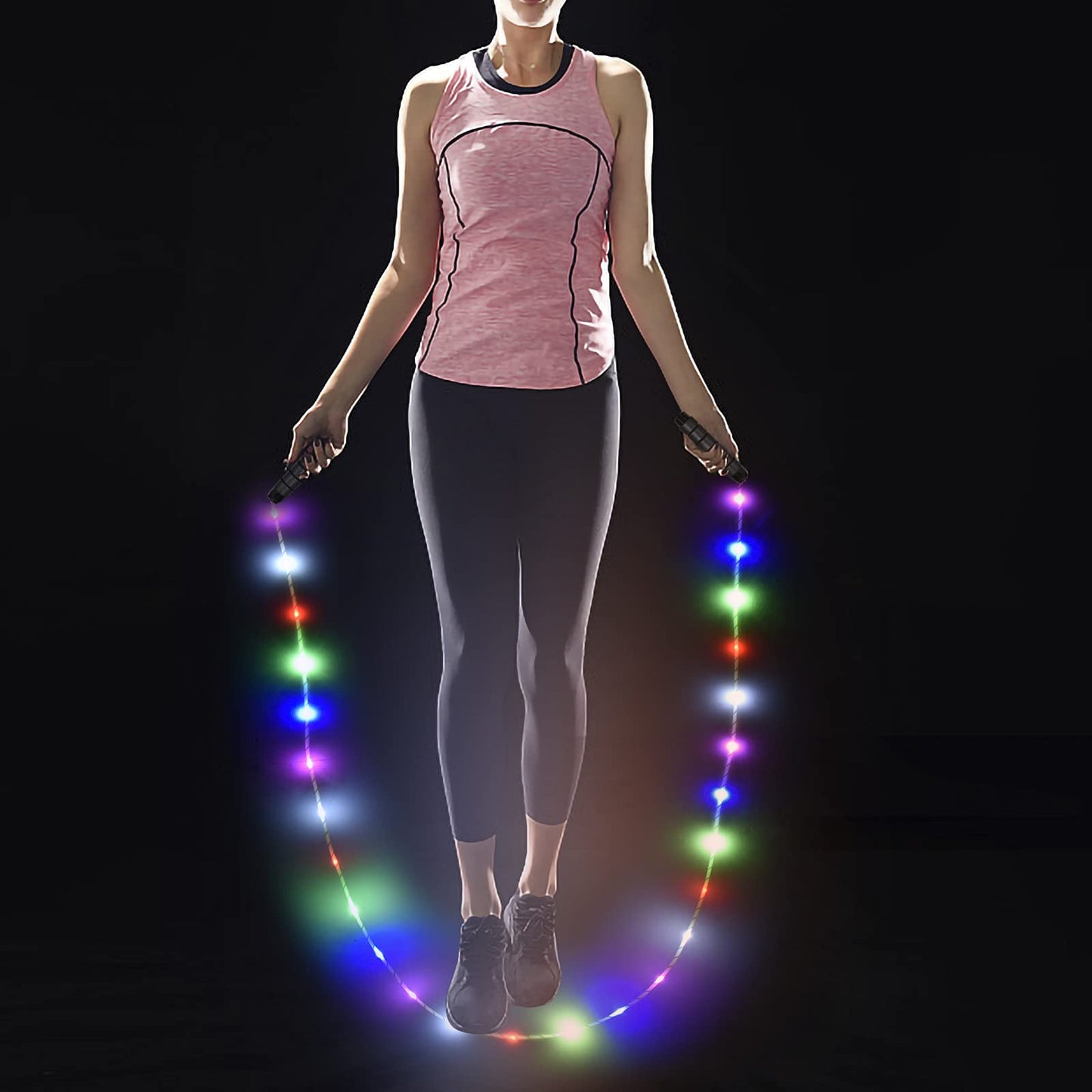 LED Jump Rope with Lights, USB Rechargeable Light Up Jumping Rope for Men Women Multi-color Glowing Skipping Rope for Light Show, 9 Ft -Adjustable