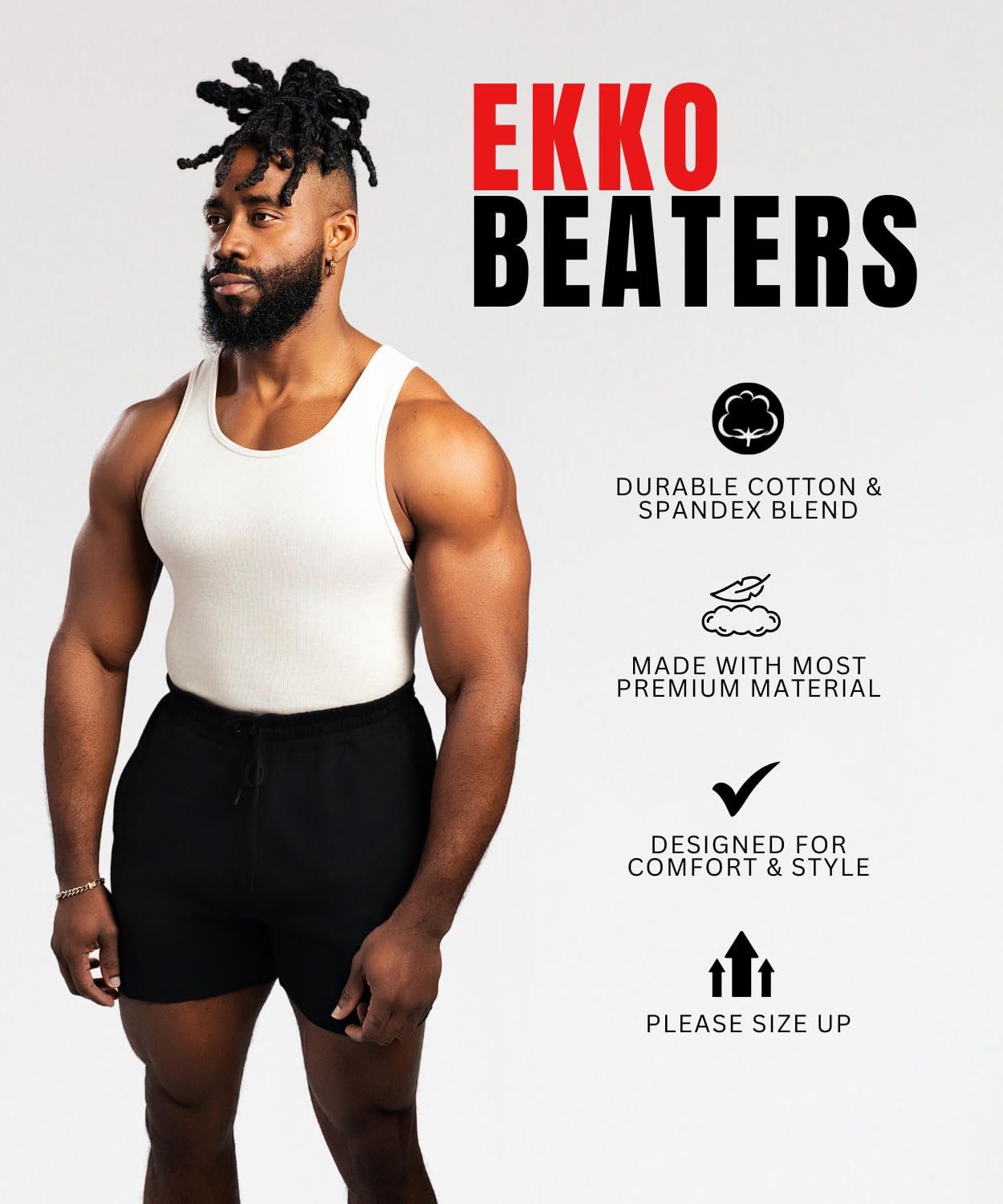 Ekkovision Beaters, Men's Tank Tops, Cotton Spandex Blend Tanks Tops for Men, Comfortable, Durable, Ribbed Fabric, Ideal Fit for Gym, 3 Pack, Black, White, & Shadow, Size Medium (Please Size UP)