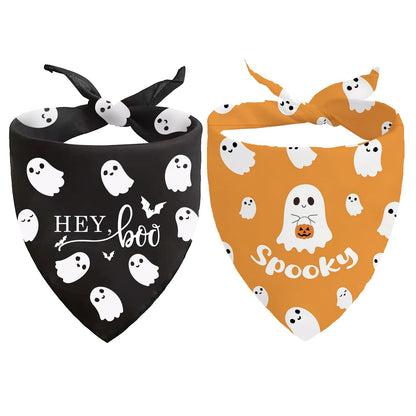 Halloween Dog Bandanas 2 Pack Adjustable Triangle Ghosts Boo Dog Outfits Cute Halloween Pet Bandanas Puppy Scarf Holiday Scarves for Small Medium Large Boy Girl Dogs