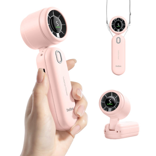 Diveblues Handheld Turbo Fan, USB Rechargeable Battery Powered, Small Portable Pocket Fan for Travel, Outdoor, Home, Office, Concerts, Lash, Gift for Women(Pink)