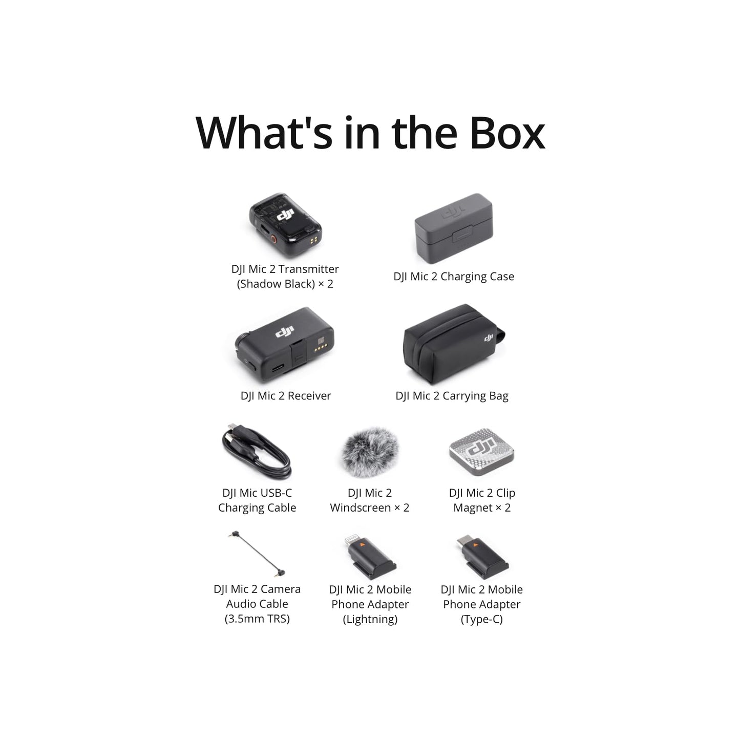 DJI Mic 2 (2 TX + 1 RX + Charging Case), Wireless Lavalier Microphone, Intelligent Noise Cancelling, 32-bit Float Internal Recording, 820 ft.(250m) Range, Microphone for iPhone, Android, Camera