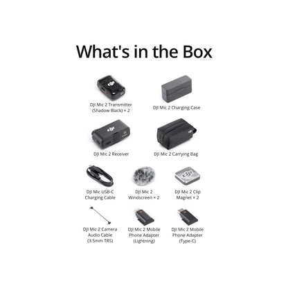 DJI Mic 2 (2 TX + 1 RX + Charging Case), Wireless Lavalier Microphone, Intelligent Noise Cancelling, 32-bit Float Internal Recording, 820 ft.(250m) Range, Microphone for iPhone, Android, Camera