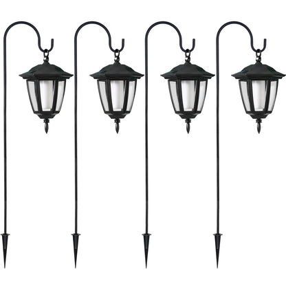 Dynaming 4 Pack Solar Halloween Flame Hanging Lights Outdoor, Flickering Flame LED Garden Lanterns with 4x38 Inch Shepherd Hooks, Landscape Lighting Waterproof for Lawn Yard Pathway Driveway, Purple